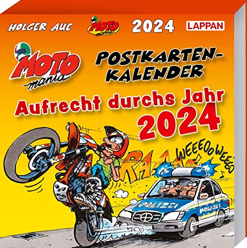 MOTOmania Postkartenkalender 2024: Wochenkalender mit Tages-Verbrauchsanzeige für Motorradfahrer und Biker | Mit 53 Postkarten zum Verschicken und Sammeln | Mit den beliebten Comics von Holger Aue